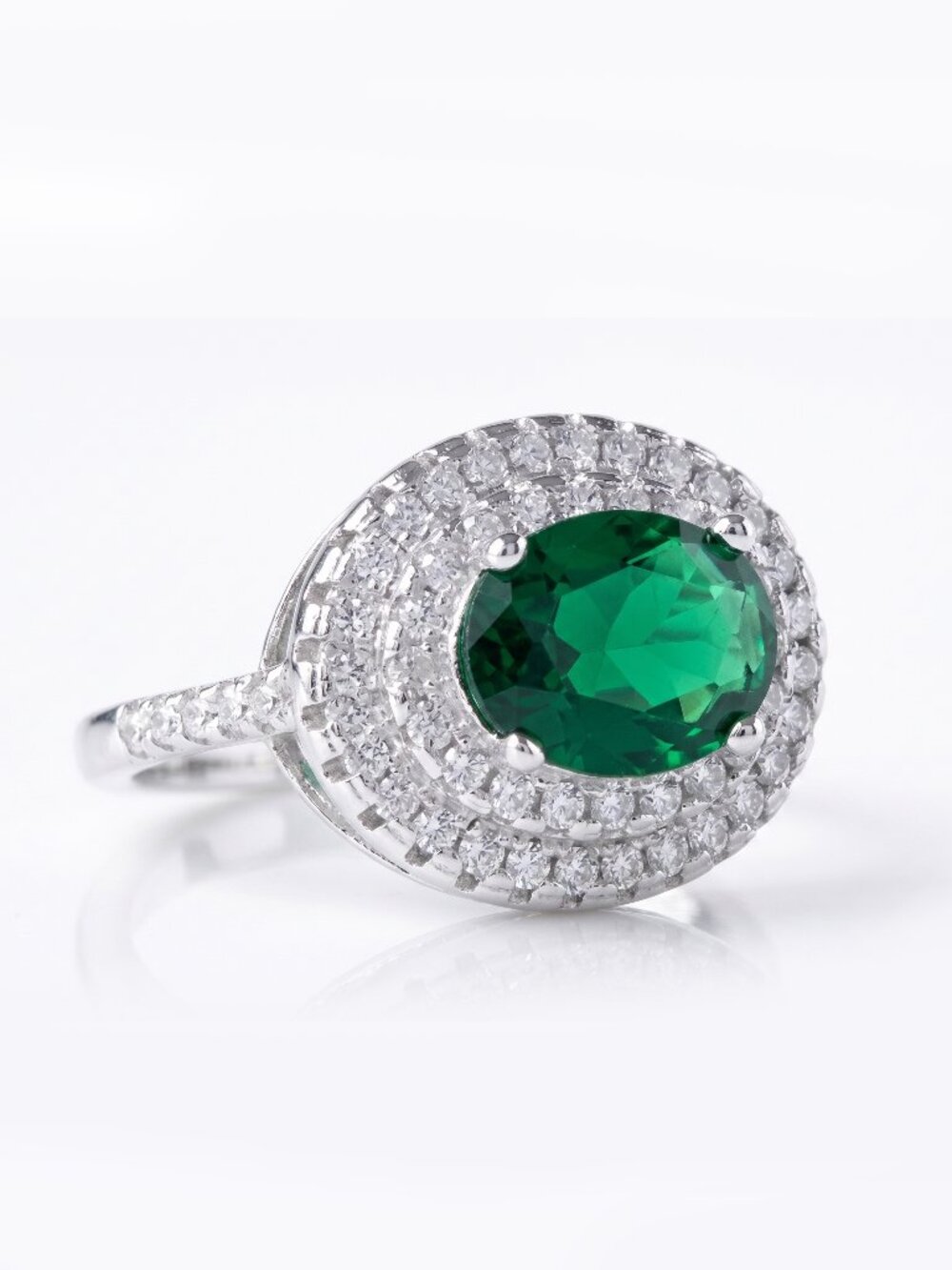 Oval Emerald Green Gemstone Ring, 925 Sterling Silver Charmed Aroma